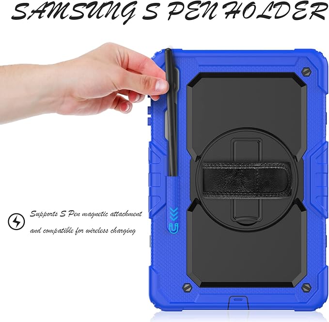 Case for Samsung Galaxy Tab S8 Plus 2022/S7 FE/S7 Plus 5G 12.4-inch Tablet Case Protective [with Screen Protector], Rotatable Kickstand, S Pen Holder, Hand/Shoulder Strap (Blue)