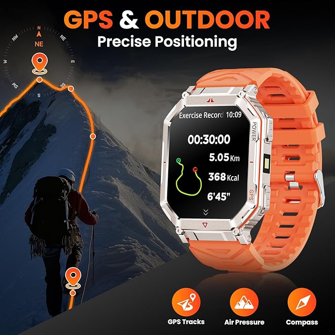 Military Smart Watch for Men with GPS/Compass，GPT Voice Assistant，Smartwatch with LED Flashlight，2.01"HD Display Bluetooth Call，Fitness Tracke with Multiple sports Modes，Compatible with Android & iOS