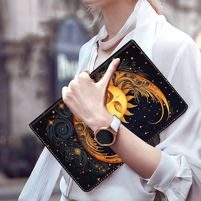 Case for Galaxy Tab A9 Plus ， Auto Sleep/Wake Multi-Angle Viewing Slim Folio Stand Cover for Samsung Galaxy Tab A9+/A9 Plus 11 Inch 2023 (SM-X210/X216/X218), Golden Sun Moon