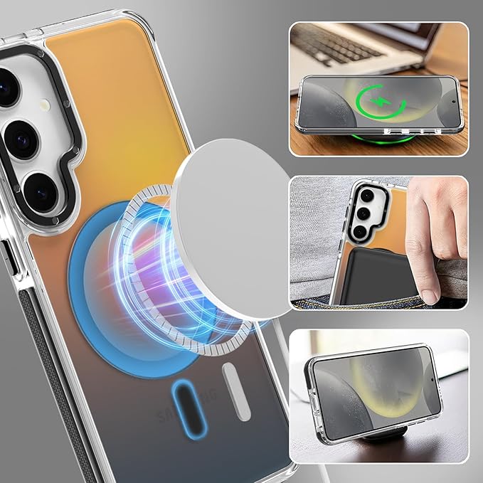 MOWIME Magnetic Case for Samsung Galaxy S24 Plus [Compatible with Magsafe] [Cute Fashion Fluorescent Design] [1 Screen Protector] Slim Translucent Matte Case for Galaxy S24 Plus 6.7", Black