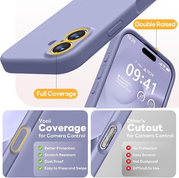 Vooii Magnetic Compatible with iPhone 17 Case (Compatible with Magsafe) (Upgraded Camera Protection) Liquid Silicone Shockproof Full Body Protective Phone Cover for Women Men, Lavender Grey, 6.3"