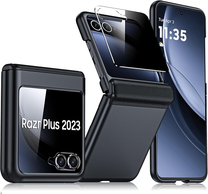 for Motorola Razr Plus Case, Built-in Privacy Screen Protector & Hinge Protection & Ultra Thin Matte PC Shockproof Phone Cover Smartphone Case for Moto Razr Plus 2023 (Black)