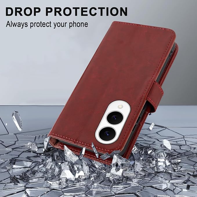 MONASAY Wallet Case Fit for Samsung Galaxy S25 Edge 5G，[Lens & Glass Screen Protector] [RFID Blocking] Flip Folio Leather Cell Phone Cover with Credit Card Holder, 6.7 inch, Burgundy