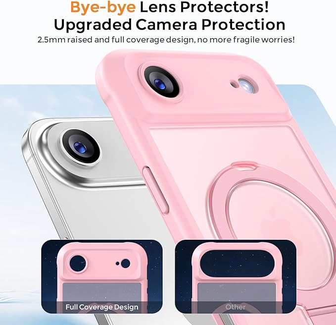MOCCA Compatible with iPhone Air Case with Magnetic Invisible Stand [Full Camera Protection] [Compatible with Magsafe] Military Drop Shockproof Translucent Matte Phone Case Cover 6.5",Pink