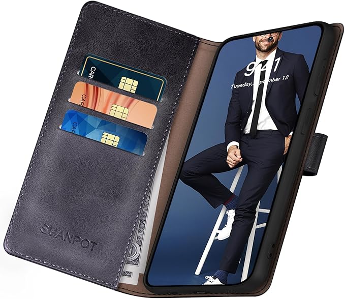 SUANPOT Compatible with Samsung Galaxy S25 Wallet case with RFID Blocking Credit Card Holder,Flip Book PU Leather Protective Cover Women Men for Samsung S25 Phone case Black