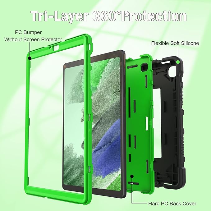 Rantice Samsung Galaxy Tab A7 Case with Kickstand, Shockproof Rugged Tablet Case for Galaxy Tab A7 (SM-T220/T225), Black+Green