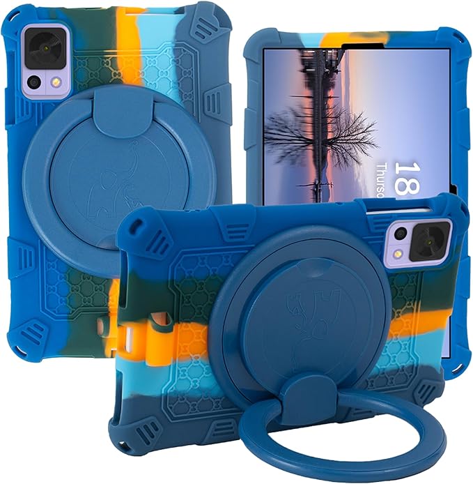 Tablet Case for ALLDOCUBE iPlay 50 Mini/60 Mini/DOOGEE T20 Mini/TCL/Samsung Galaxy Tab A 8.4 inch Soft Anti-Stress Silicone Case with Rotate Stand/Pencil Holder/Shoulder Strap/Pen (Colorful Blue)