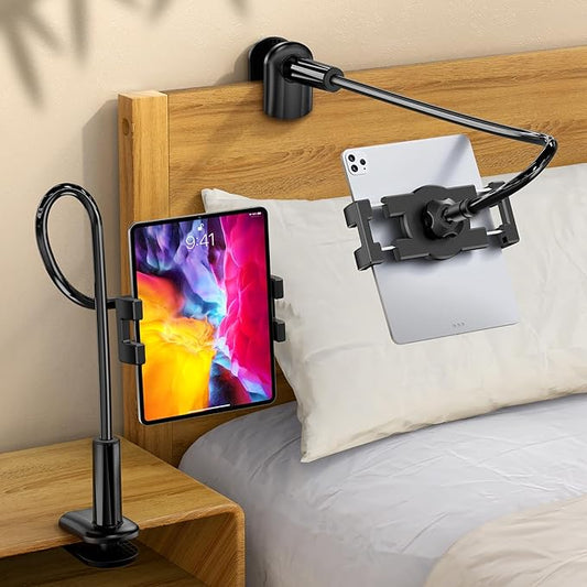 Gooseneck Tablet Holder Stand for Bed Adjustable Flexible Long Arm Tablets Mount Clamp on Table Compatible with iPad Air Mini | Galaxy Tabs | Kindle Fire | Switch or Other 4.7-12.9" Devices