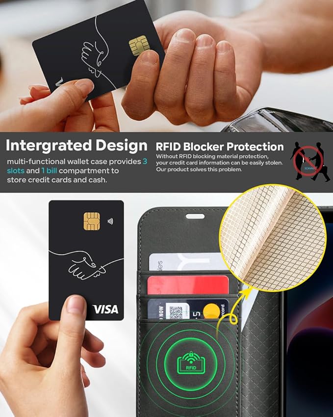 OCASE Compatible with iPhone 15 Wallet Case, PU Leather Flip Folio Case with Card Holders RFID Blocking Kickstand [Shockproof TPU Inner Shell] Phone Cover 6.1 Inch 2023, Spliced Gray