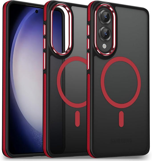 Case for Samsung Galaxy S25 Edge, Matte Translucent Magnetic Cover [Compatible with Magsafe] [Anti-Slip Grip], Military Grade Shockproof Hybrid Color Galaxy S25 Edge Phone Case (Black/Red)