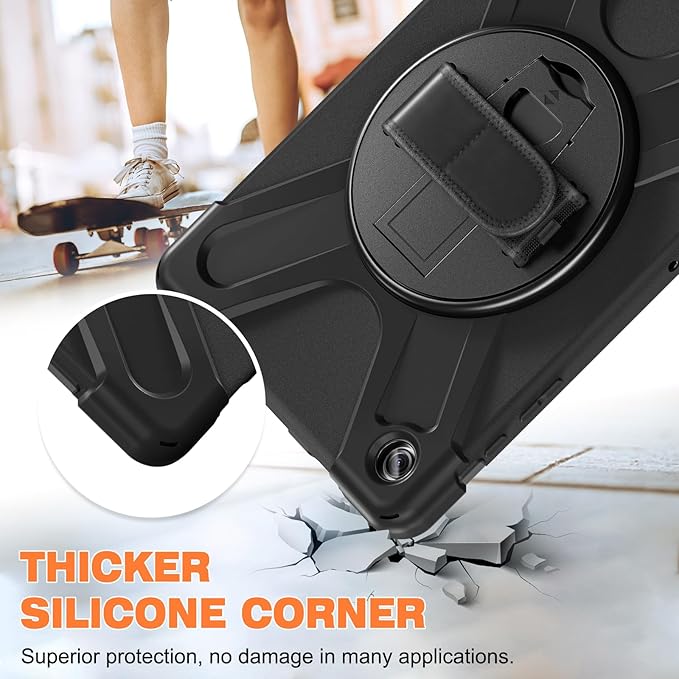 TSQQST for Samsung Galaxy Tab A9+ Plus Case 11 inch 2023 (SM-X210/X216/X218) with Screen Protector | Military Grade Heavy Duty Shockproof Case with Stand&Hand Strap for Galaxy A9 Plus Tablet-Black