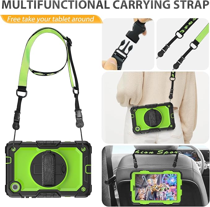 HXCASEAC Case for Lenovo Tab M8 4th Gen 2024/2023 (TB-301FU, TB-300FU), with Screen Protector/Rotating Hand Strap/Sturdy Stand, Protective HD Cover for Lenovo M8 Tablet Case 8 inch, Green