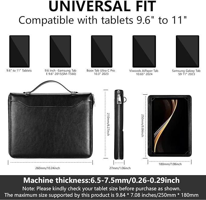 E NET-CASE 9.6-11 Inch Universal Tablet Case with Tri-Angle Adjustable Stand (Vertical/Horizontal), Detachable Shoulder Strap & Document Card Pocket, Premium PU Leather(Black)