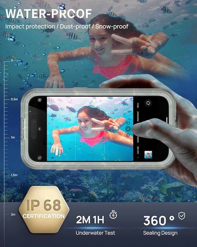 Lanhiem Magnetic for iPhone 16 Case, IP68 Waterproof Dustproof Case, [Compatible with Magsafe] [Built-in Screen Protector] Full Body Heavy Duty Rugged Phone Cover 6.1 inch, Natural