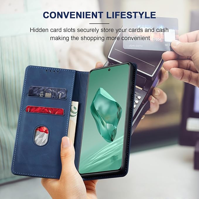 Jasonyu Flip Wallet Case for OnePlus 12,Leather Magnetic Folio Cover with Card Holder,Kickstand - TPU Shockproof Durable Protective Phone Case,Blue