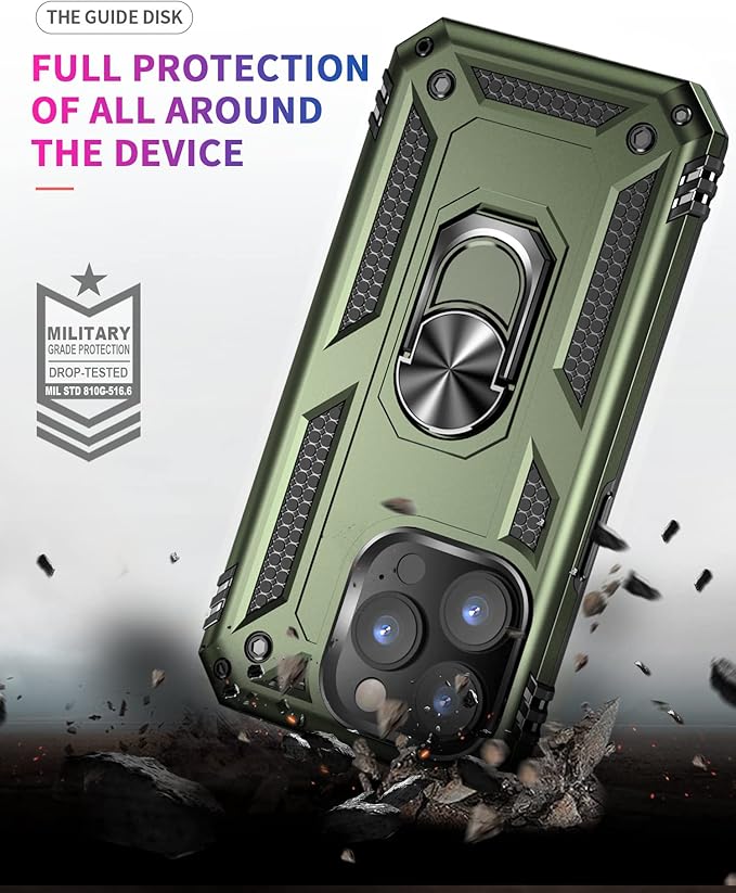 ADDIT Phone Case for iPhone 14 Pro Max Case,with Kickstand Ring,Adjustable Stand,Military Grade,Heavy Duty Protection,Shockproof,Anti-Fingerprint,Support Magnet Car Mount,ArmyGreen