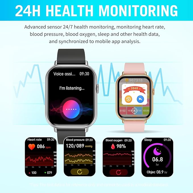 Smart Watches for Men Women (Answer/Make Call), 2.01" HD Screen Fitness Tracker Watch with Blood Pressure/Heart Rate/Sleep Monitor, Smart Watch for Android iOS Phones, IP67 Waterproof Sport Watch