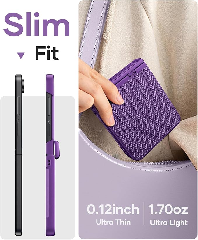 Vihibii for Samsung Galaxy Z Flip 7 Slim Case with Rugged Hinge Protection & Outer Screen Protector & Non-Slip Texture, Shockproof Durable Phone Case Cover for Samsung Z Flip 7 5G 2025, Dark Purple