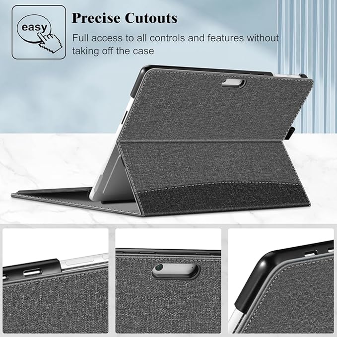 Fintie Case for 13 Inch Microsoft Surface Pro 11/10/9 - Multiple Angle Viewing Portfolio Business Cover with Pocket & Stylus Holder, Compatible with Type Cover Keyboard, Gray