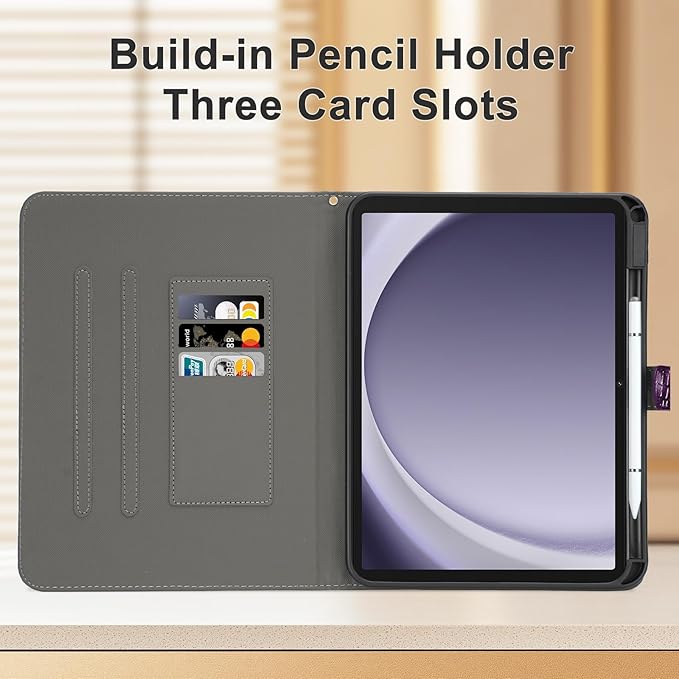 Elegant Case for Samsung Galaxy Tab A9 Plus 11 Inch 2023（Model: SM-X210/X216/X218）, Premium Leather Crocodile Cover | Stand | Card Pockets| Wrist Strap| S Pen Holder (Dark Purple)