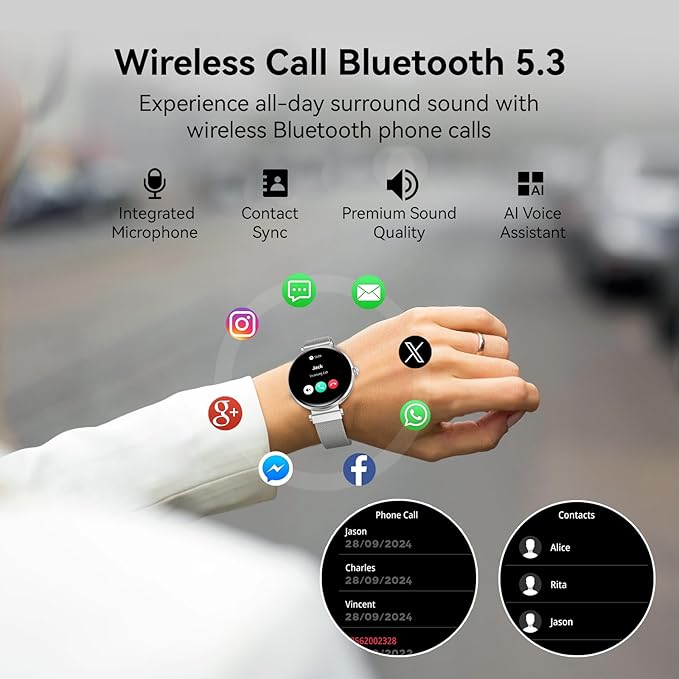 Bebinca Smart Watches for Women (Dial/Answer Calls) with Heart Rate/Sleep/Blood Oxygen Monitor, Voice Assistant Compatible with Samsung iPhone Android Phones, IP68 Waterproof(Silver)