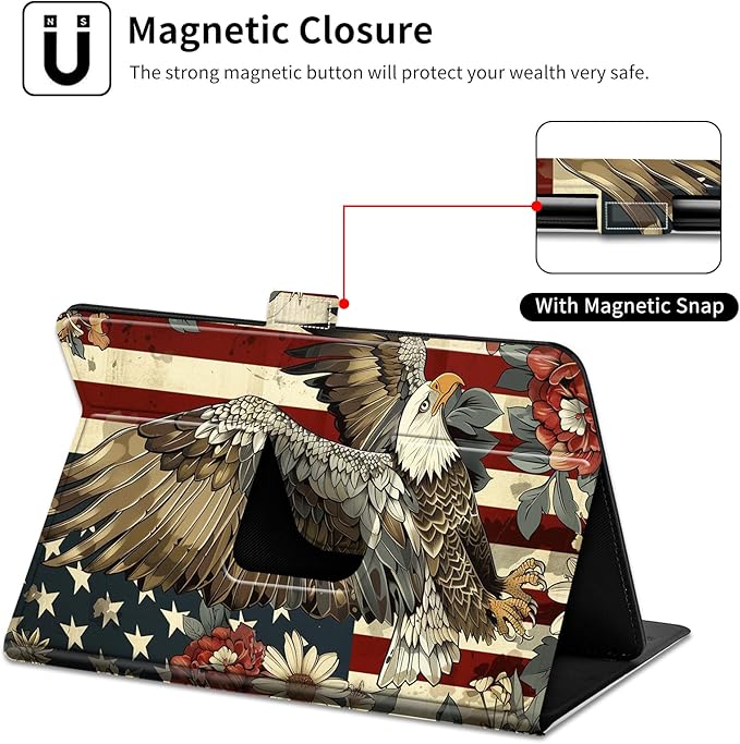 for Walmart Onn 10.4" Tablet Pro 2023 (Model:100110603) Case Dluggs 360 Degree Rotating Smart Protective Stand Cover for Walmart Onn 10.4 Inch Pro Tablet-Flag Flying Eagle