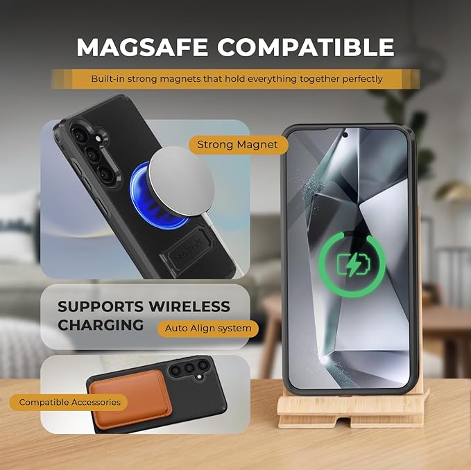 MOTIVE Designed for Samsung Galaxy s24 Case with Belt Clip, Compatible with MagSafe, Dual-Layer 10FT Military Grade Drop Protection, Shockproof s24 Holster Case 6.1” | Black