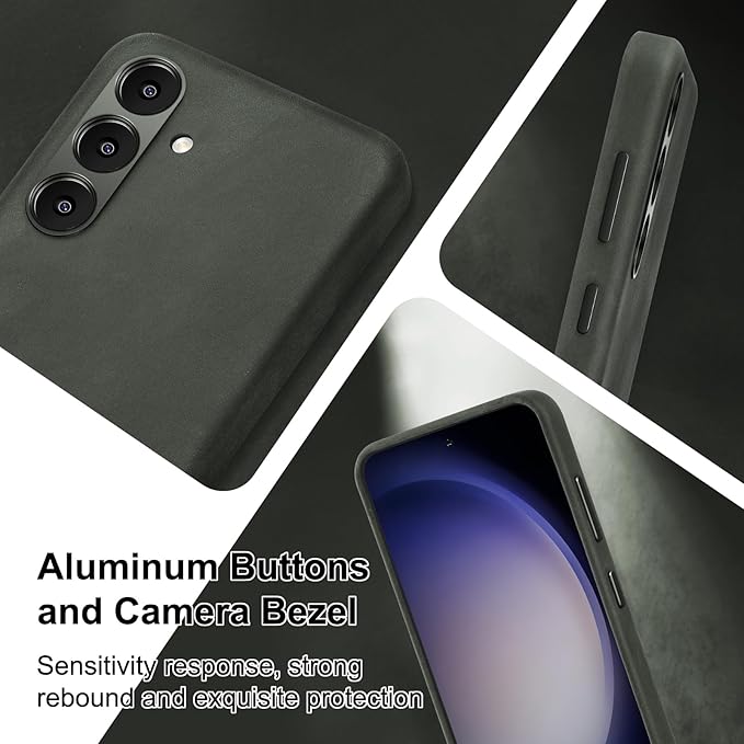 Belemay Leather Case for Samsung Galaxy S24 Compatible with Magsafe - Premium Crazy Horse Leather [Vintage Aesthetics] Unique Patina, Comfort Grip, Metal Buttons, Slim&Soft Cover (6.2") Rustic Green