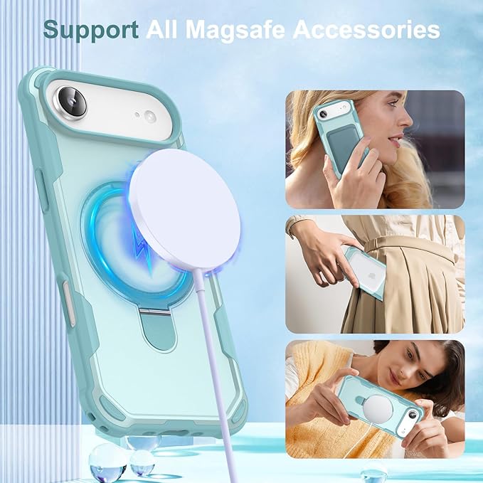 Compatible with iPhone 17 Air Case with Invisible Magnetic Ring Stand [Compatible with Magnetic] [Military Drop Protection] Shockproof Slim Hard Back Soft Edge Case 6.6 Inch, Blue