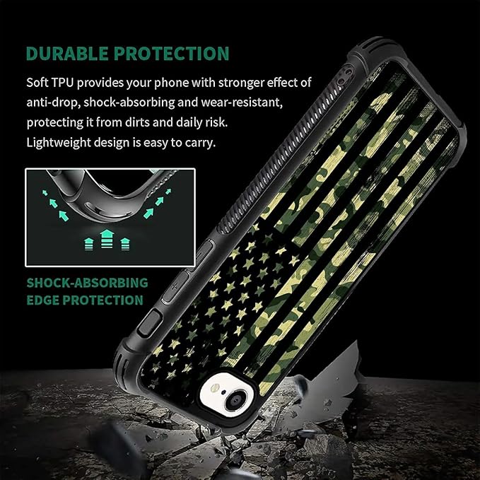Compatible with iPhone 16e Case,Camo American Flag Phone Cover for Men/Women,Soft TPU Anti-Skid Thread and Four Corner Anti-Collision Protection Case Compatible with iPhone 16e 6.1inch