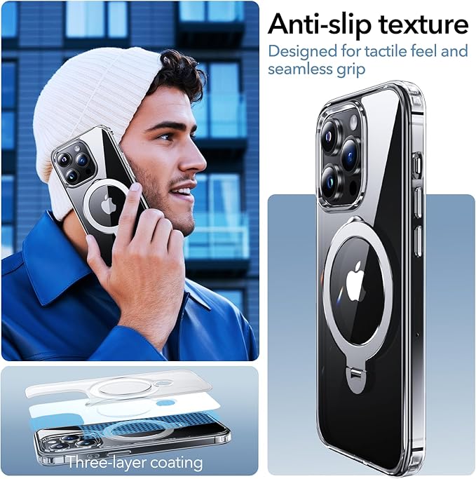 Anqrp 360° All-in-ONE Crystal Clear Case for iPhone 13 Pro with Rotatable Magnetic Stand, Compatible with Mag-Safe, Anti-Yellowing Transparent MIL-Grade Shockproof Phone Case Cover for iPhone 13 Pro