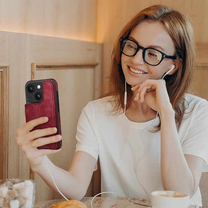 DJDUCK Designed for iPhone 14 Case Wallet with Card Holder, [Magnetic Clasp Cover] [RFID Blocking Leather Protection] Shockproof Women Men Cases 6.1 Inch for Apple 14 Red