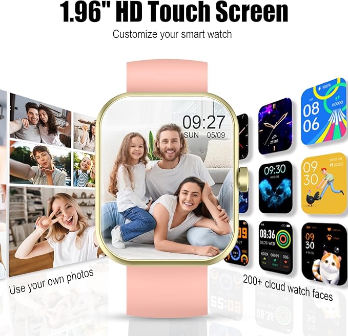 Smart Watch for Men Women, 2025 Release (Answer/Make Call) 1.96" HD Fitness Tracker Running Watch,Waterproof, Pedometer,Step/Sleep/Heart Rate Monitor,110+ Sport Mode Smartwatch for Android Phone,Pink