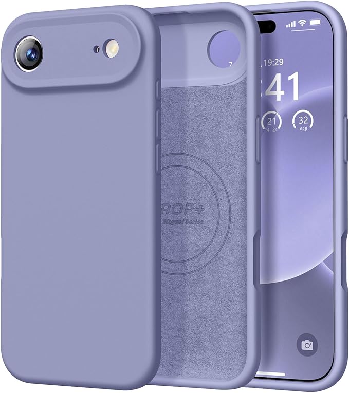 Vooii Magnetic Compatible with iPhone Air Case (Compatible with Magsafe) (Upgraded Camera Protection) Liquid Silicone Shockproof Full Body Protective Phone Cover for Women Men, Lavender Grey, 6.5"