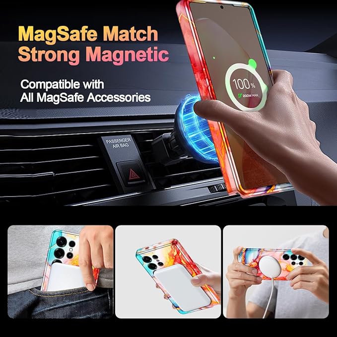 Casetego for Galaxy S25 Ultra Case,Compatible with MagSafe,[Military Grade Drop Test] Full Body Protection Slim Shockproof Rugged Marble Women Case for Samsung Galaxy S25 Ultra 6.9 inch,Rose Gold