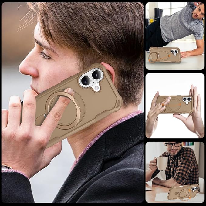 Designed for iPhone 17 Case with Magnetic Stand [Military Drop Protection][Compatible with Magnet] Shockproof 17 Phone Case with Ring Holder, Khaki