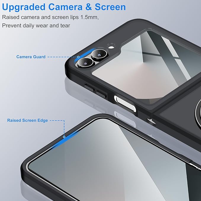 Case for Samsung Galaxy Z Flip 6, Matte Cover with Stand, Anti-Scratch Translucent Back & TPU Connector, Z Flip6 5G Phone Case, Drop Resistance (Without Hinge+Matte Black)