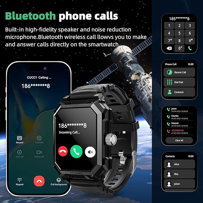 Military Smart Watch for Men (Answer/Dial Call) 680mAh Battery Tactical Rugged IP69 Waterproof Indestructible Smartwatch for Android Phones Fitness Tracker with Blood Pressure Heart Rate