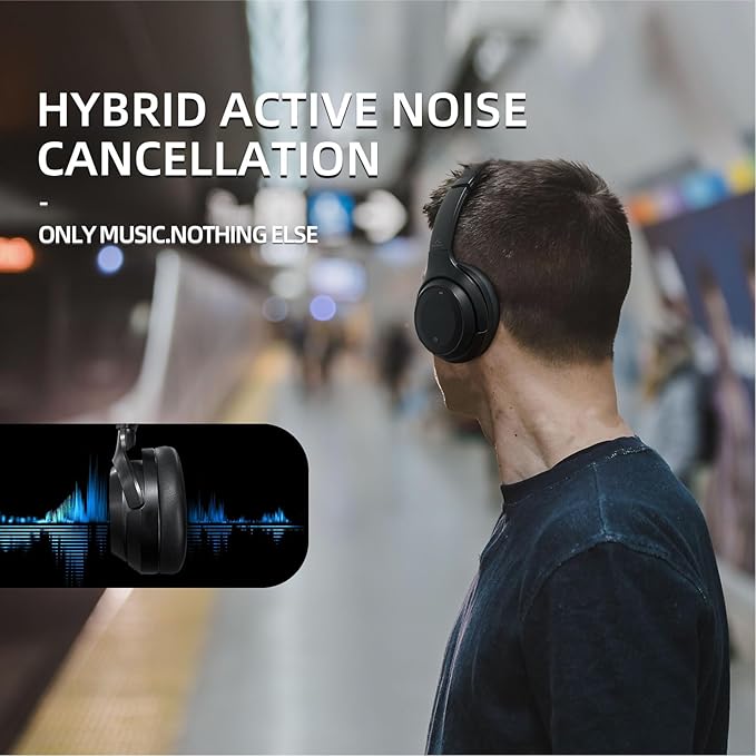 SoundMAGIC P60BT Audiophile Headphone Wireless Bluetooth HiFi Stereo Sound Best Over-Ear Music Headset with Active Noise Cancelling, HD MIC, Touch Sensitive Control, 50 Hours Playing Time, Black