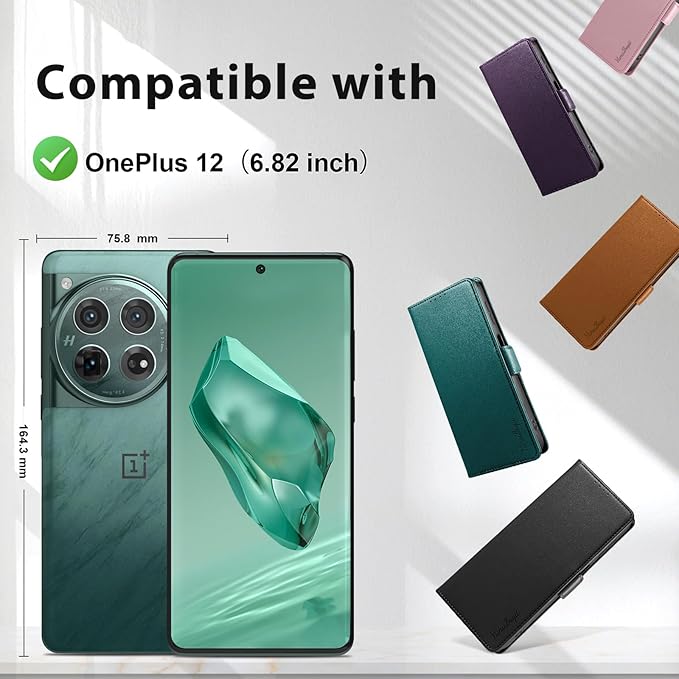 Wallet Flip Case for OnePlus 12 5G - [RFID Blocking] Luxury PU Leather Card Holder Magnetic Phone Cover with Kickstand,Shockproof Protective Case,Purple