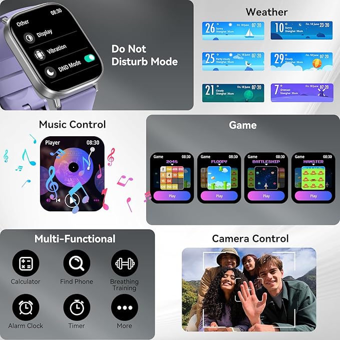 Smart Watch, 2.01" HD Touchscreen Fitness Watch, Bluetooth Calls, 120 Sports Modes Activity Tracker, 24/7 Heart Rate & Sleep Monitor, IP67 Waterproof, iOS Android Compatible (Purple)