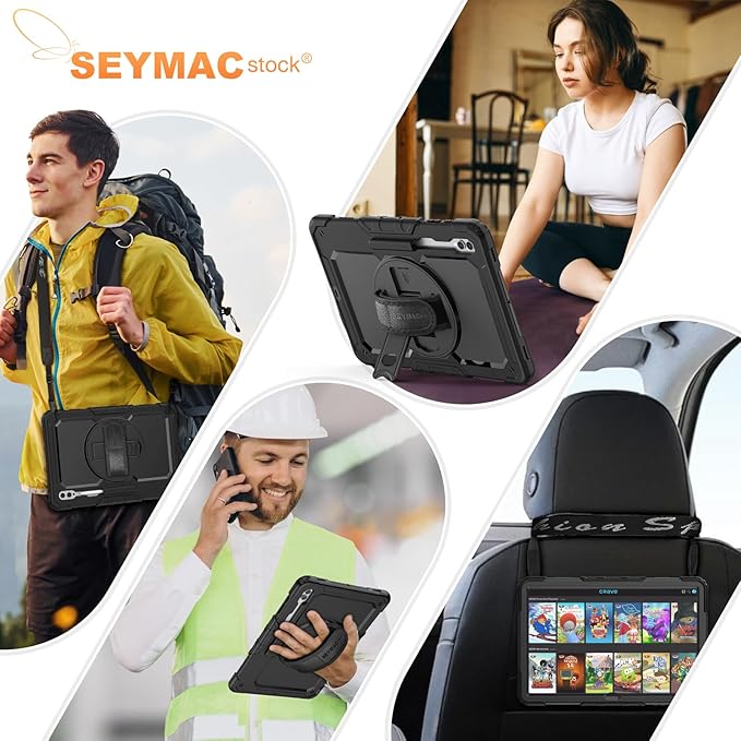 SEYMAC stock Case for Samsung Galaxy Tab S10 Ultra / S9 Ultra Tablet Case 14.6'' Protective with Screen Protector, Pen Holder, 360 Rotate Stand, Hand Strap, Shoulderr Strap, Black1