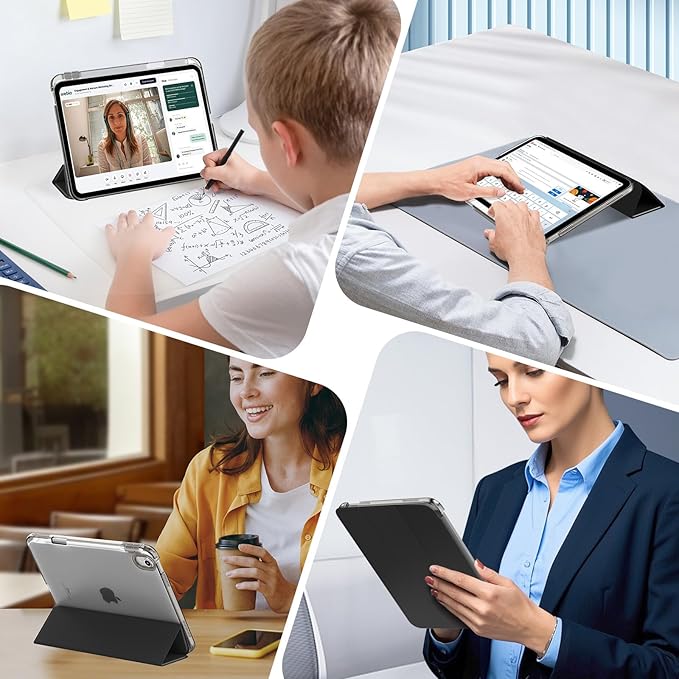 MoKo for iPad (A16) 11th Generation Case 11 Inch 2025, iPad 10th Generation Case 10.9 Inch 2022 with Pencil Holder, Slim Light Trifold Protective Cover with Hard PC Translucent Back Shell, Black