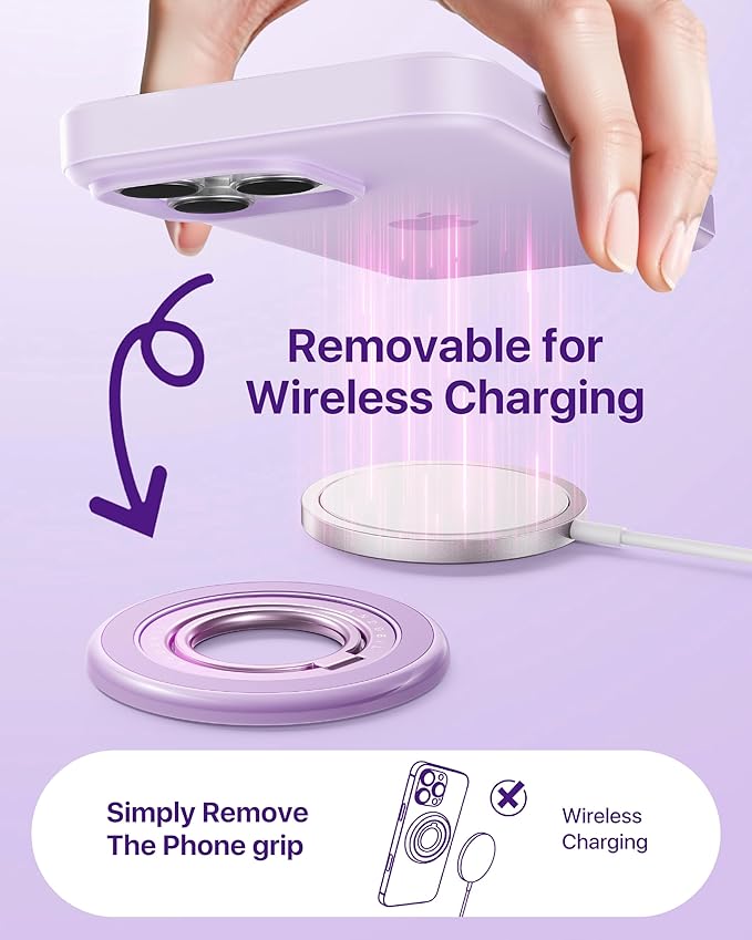 andobil [2025 3rd Gen] Magnetic Phone Grip for MagSafe [360° Rotatable & Ultra-Stable] Two-Sided Magnet Cell Phone Ring Holder Compatible with MagSafe Accessories, iPhone 17 Air 16 15 Pro Max, Purple
