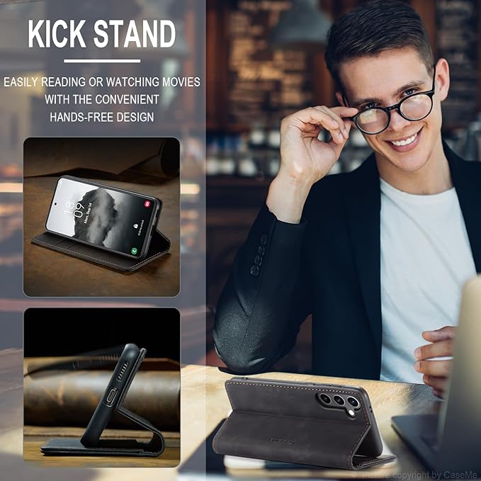 for Samsung Galaxy S24 Plus Case, Flip Wallet Leather Case with Card Holder Magnetic Closure Shockproof Kickstand Protective Phone Cases Cover for Galaxy S24 Plus 5G Cover,Black