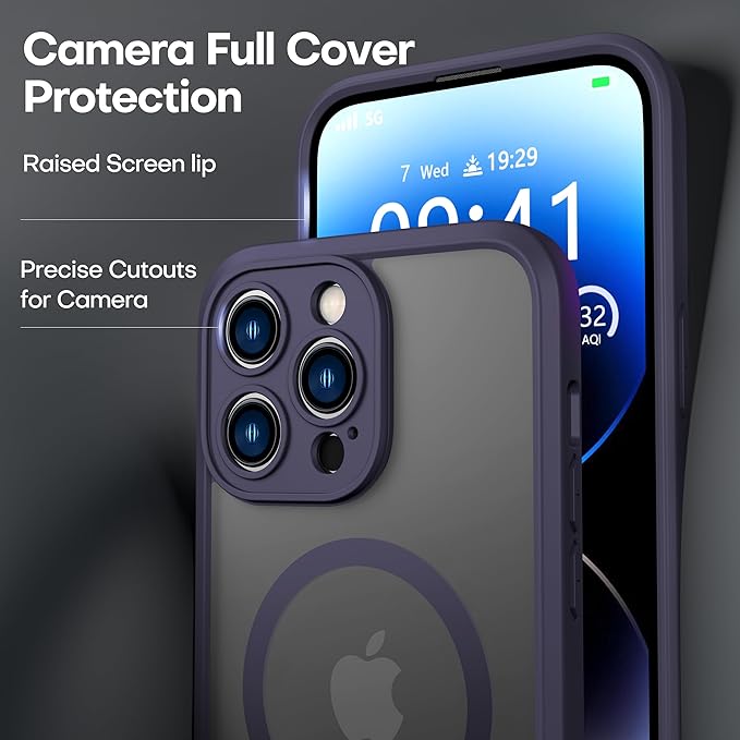 ImpactStrong Magnetic Guard Designed for iPhone 14 Pro Case [Camera Protection] [Military Grade Drop Tested] [Compatible with MagSafe] Slim Translucent Matte Phone Case (6.1") - Dark Purple