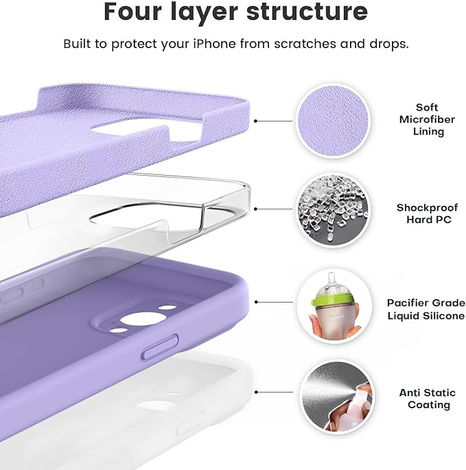 Vooii Compatible with iPhone 15 Pro Case, Upgrade Liquid Silicone, [Enhanced Camera Protection] [Soft Anti-Scratch Microfiber Lining] Shockproof Phone Case for iPhone 15 Pro 6.1 inch - Light Purple