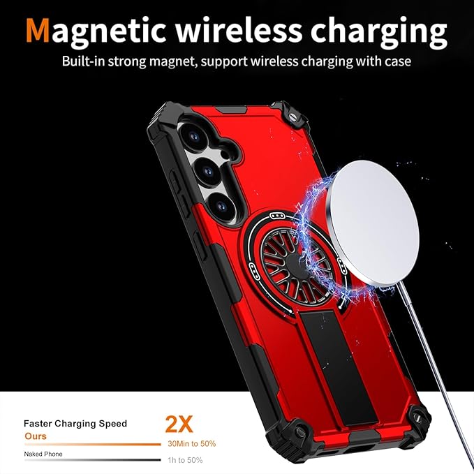 Magnetic Case for Galaxy S24 Plus/S25 Plus, Built-in Stand [Compatible with Mag-Safe] Shockproof Protective Cover Case for Samsung Galaxy S24 Plus/S25 Plus Red