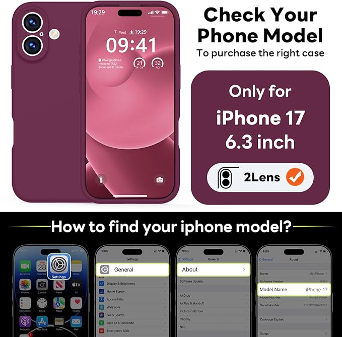 Vooii Magnetic Compatible with iPhone 17 Case (Compatible with Magsafe) (Upgraded Camera Protection) Liquid Silicone Shockproof Full Body Protective Phone Cover for Women Men, WineRed, 6.3"