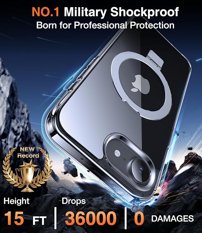 3-in-1 [Magnetic+Kickstand+Ring Holder] for iPhone 16e Case 2025 Stand Ring Holder Compatible with MagSafe, Military Shockproof Protective iPhone 16e Phone Case Kickstand Cover Clear